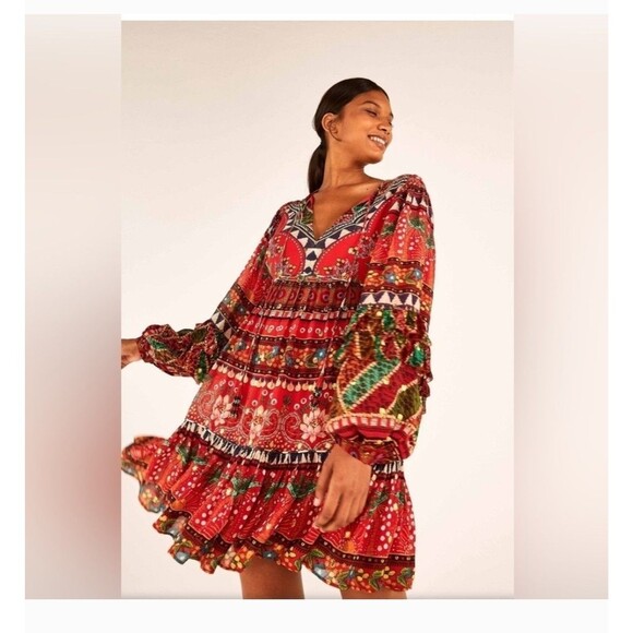 Farm Rio Tropical Shine Dress XL Boho CELEBRITY Party Balloon Sleeve Resort Vaca - Picture 1 of 16